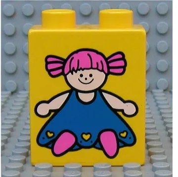 Duplo Brick 1 x 2 x 2 with Blue Doll Print