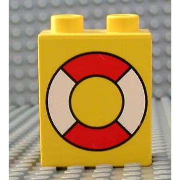 Duplo Brick 1 x 2 x 2 with Life Preserver Print