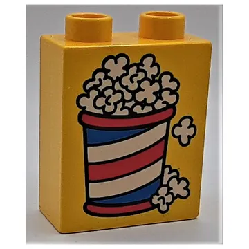 Duplo Brick 1 x 2 x 2 with Bucket of Popcorn Print