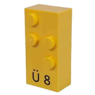 Braille Brick 2 x 4 with 4 Studs ⠳ and 'Ü 8' print