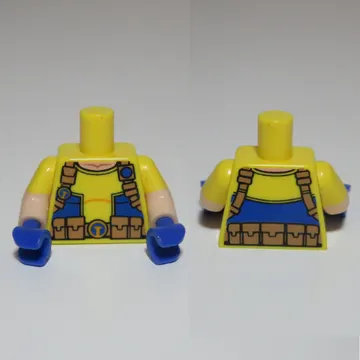Torso, Dual Molded Arms, Shirt with Blue Pockets, Straps, Utility Belt, Belt Buckle Print, Yellow Sleeves Pattern, Light Nougat Arms, Blue Hands