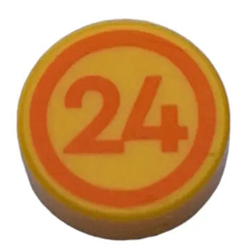 Tile Round 1 x 1 with Orange Circle, '24' print