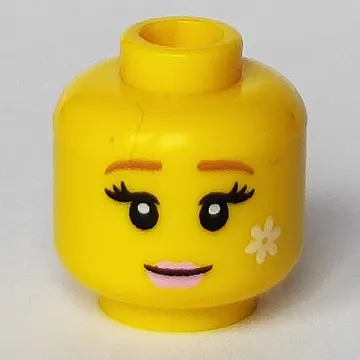 Minifig Head Fairy, Dark Orange Eyebrows, Eyelashes, White Flower, Pink Lips Print