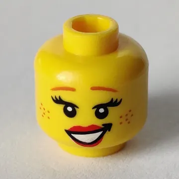 Minifig Head Cowgirl, Thin Dark Orange Eyebrows, Eyelashes, Freckles and Red Lips Print