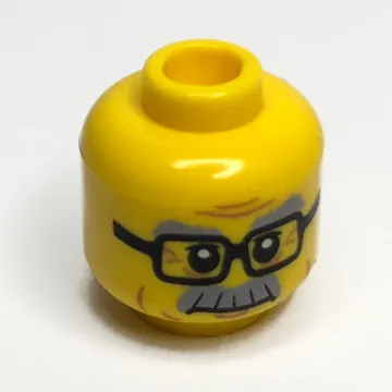 Minifig Head Grandpa, Glasses, Gray Eyebrows and Moustache Print
