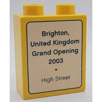 Duplo Brick 1 x 2 x 2 without Bottom Tube, LEGO Logo / 'Brighton, United Kingdom Grand Opening 2003 High Street' Print