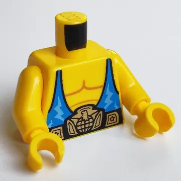 Torso Muscles with Blue Tank Top and Large Gold and Black Belt Print Print, Yellow Arms, Yellow Hands