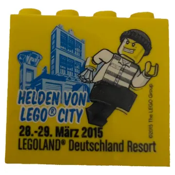 Brick 2 x 4 x 3 with 'Helden von Lego City 28.-29. Marz 2015 Legoland Deutschland Resort' Print