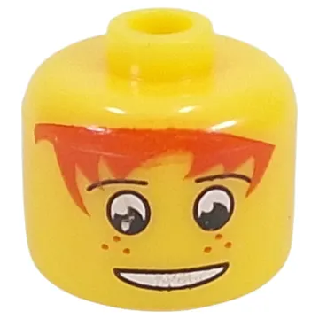 Pen Bead, Round Large, Curved Edges / Cylinder with Minifig Head with Red Hair, White Eyes, Freckles Print