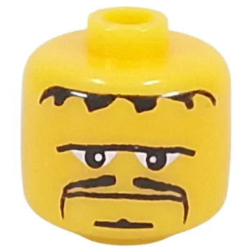 Pen Bead, Round Large, Curved Edges / Cylinder with Minifig Head with Black Hairs, Moustache, Goatee print