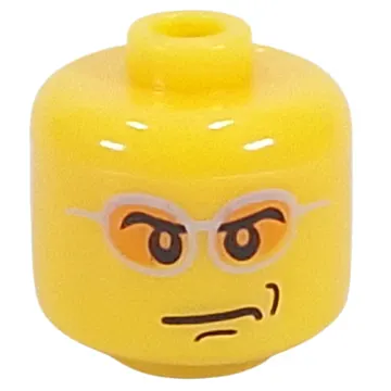 Pen Bead, Round Large, Curved Edges / Cylinder with Minifig Head with Silver Glasses, Orange Lenses print