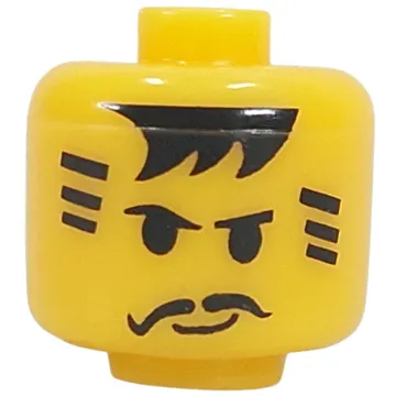 Pen Bead, Round Large, Curved Edges / Cylinder with Minifig Head with Black Hair, Stripes, Moustache print