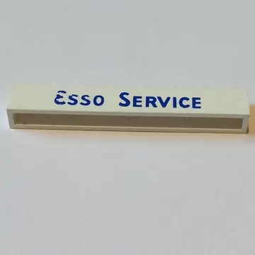 Brick 1 x 8 without Bottom Tubes with Cross Side Supports with 'ESSO SERVICE' Short Blue Print