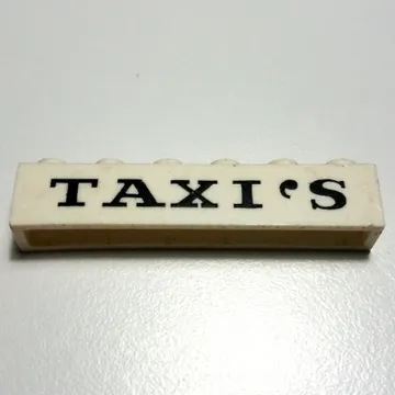 Brick 1 x 6 without Bottom Tubes with Cross Side Supports with 'TAXI'S' Thin Black Print