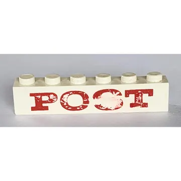 Brick 1 x 6 without Bottom Tubes with Cross Side Supports with 'POST' Thick Wide Red Print