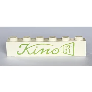 Brick 1 x 6 without Bottom Tubes with Cross Side Supports with 'KINO' Green print