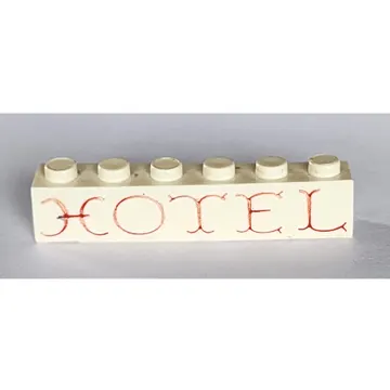 Brick 1 x 6 without Bottom Tubes with Cross Side Supports with 'HOTEL' Curvy Red print
