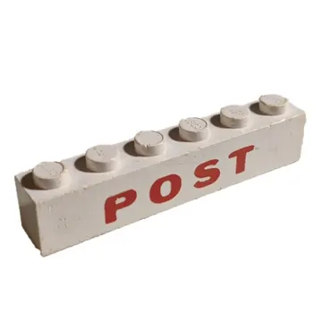 Brick 1 x 6 without Bottom Tubes with Cross Side Supports with 'POST' Red Print