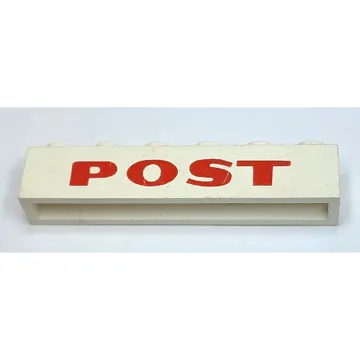 Brick 1 x 6 without Bottom Tubes with Cross Side Supports with 'POST' Thick Red Print