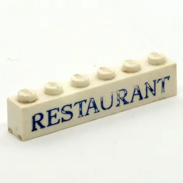 Brick 1 x 6 without Bottom Tubes with Cross Side Supports with 'RESTAURANT' Serif Blue Print