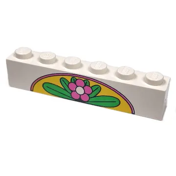 Brick 1 x 6 with Bottom Tubes and 2 Lowered Cross Supports with Flower and Leaves on Yellow Arch Print