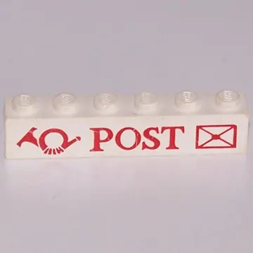 Brick 1 x 6 with 'POST', Horn, and Envelope Print