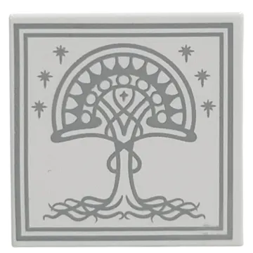 Tile 2 x 2 with Light Bluish Grey Tree, Stars, Border print (White Tree of Gondor)