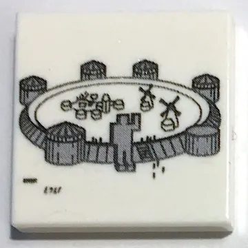 Tile 2 x 2 with Wall, Windmill, Statue print