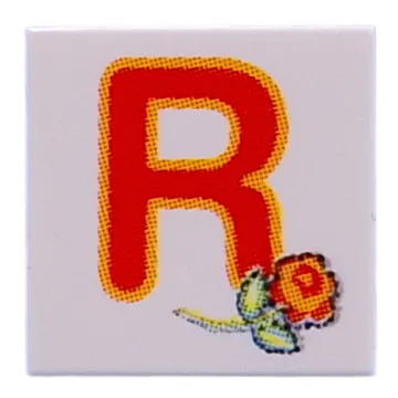 Tile 2 x 2 with Red 'R', Rose print