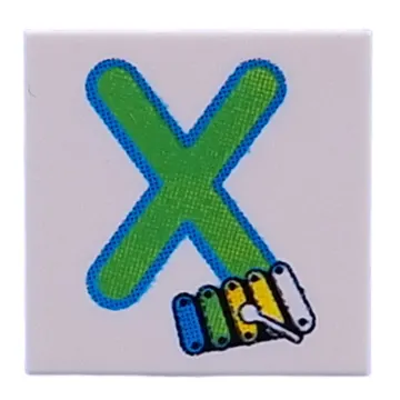 Tile 2 x 2 with Lime 'X', Xylophone print