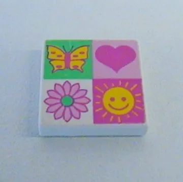 Tile 2 x 2 with 4 section Heart, Sun, Flower, Butterfly Print