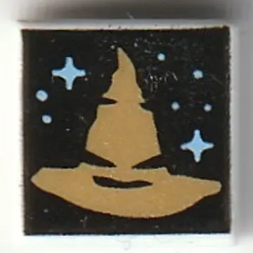 Tile 1 x 1 with Gold Sorting Hat print