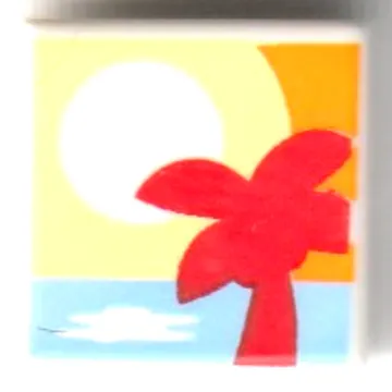 Tile 1 x 1 with Red Palmtree, Medium Blue Sea, White Sunset on Bright Light Orange Background print