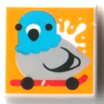 Tile 1 x 1 with Pigeon on Red Skateboard, Bright Light Orange Background print
