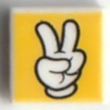 Tile 1 x 1 with Mickey Mouse Glove/Hand, 2 Fingers Up on Yellow Background print