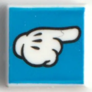 Tile 1 x 1 with Mickey Mouse Glove/Hand, Pointing on Blue Background print