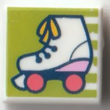 Tile 1 x 1 with Roller Skate with Coral Wheels on Lime Background print