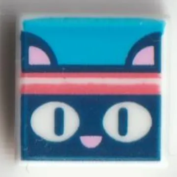 Tile 1 x 1 with Dark Blue Cat with Coral Headband print