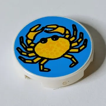 Tile Round 2 x 2 with Blue Background and Yellow Crab Print