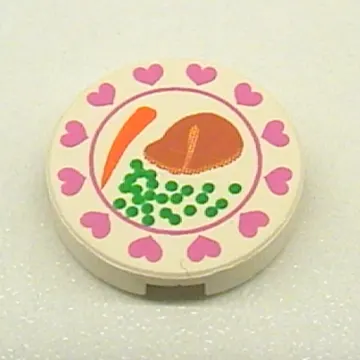 Tile Round 2 x 2 with Hearts, Steak, Peas, Carrot Print