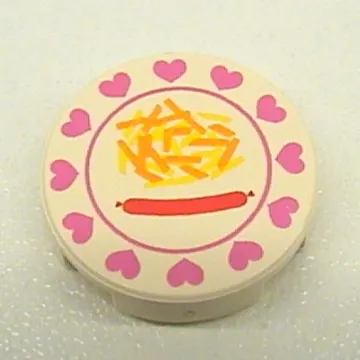 Tile Round 2 x 2 with Hearts, Hot Dog, French Fries Print