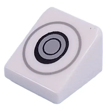 Brick Sloped 30° 1 x 1 x 2/3 (Cheese Slope) with Silver Circles, Button print