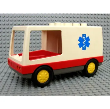 Duplo Van / Ambulance with Orange Base and EMT Star of Life on Stripes Print
