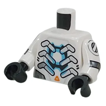 Torso, Silver Metal Ribs, Armor Plating, Blue Reactor, Orange Triangle, Black Scales on Back print, White Arms, Black Hands