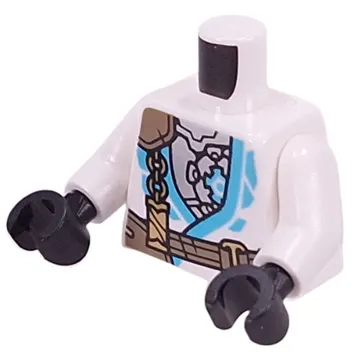 Torso, Ninja Robes, Medium Azure Trim, Dark Tan Strap, Gold Chain, Silver Armor print, White Arms, Black Hands
