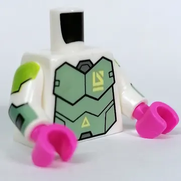 Torso, Sand Green Armor, Lime Shoulders print, White Arms, Dark Pink Hands