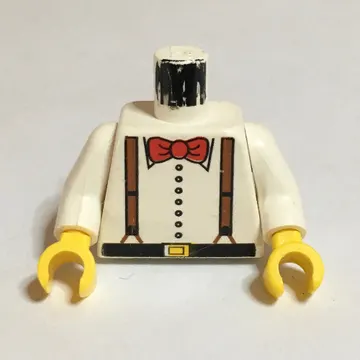 Torso Shirt with Suspenders and Red Bow Tie Print, White Arms, Yellow Hands