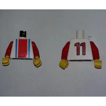 Torso Soccer Shirt Vertical Striped Red/Blue / '11' Back Print, Red Arms, Yellow Hands