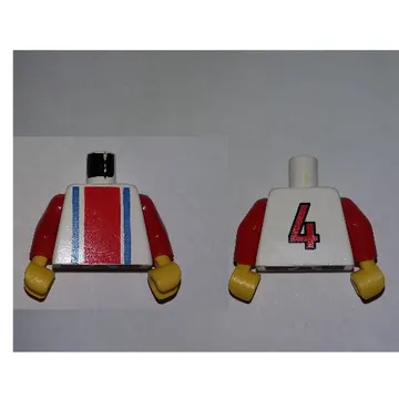 Torso Soccer Shirt with Vertical Striped Red/Blue / '4' Back Print, Red Arms, Yellow Hands