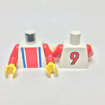 Torso Soccer Shirt with Vertical Striped Red/Blue / '9' Back Print, Red Arms, Yellow Hands